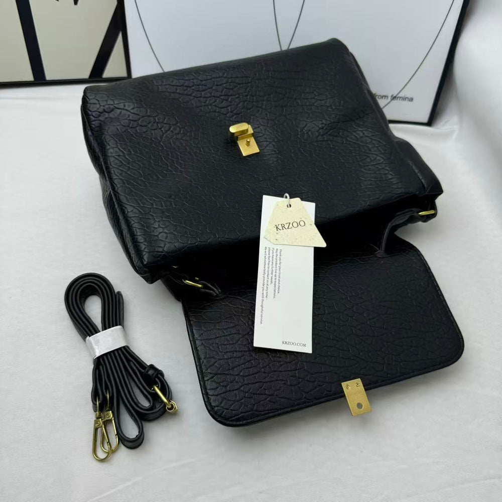 Large Black Leather Tote Bag PinTow