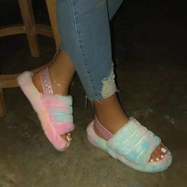Fur Sling Back Slipper Sandals NewGew