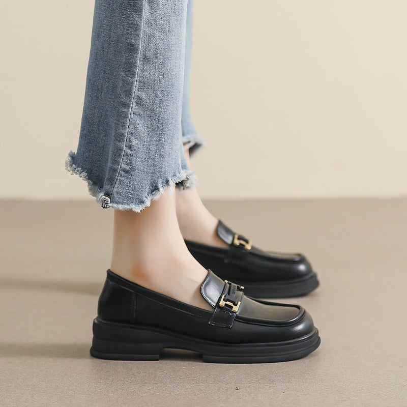 Women Retro Casual Soft Leather Thick Soled Loafers Newgew Shoes