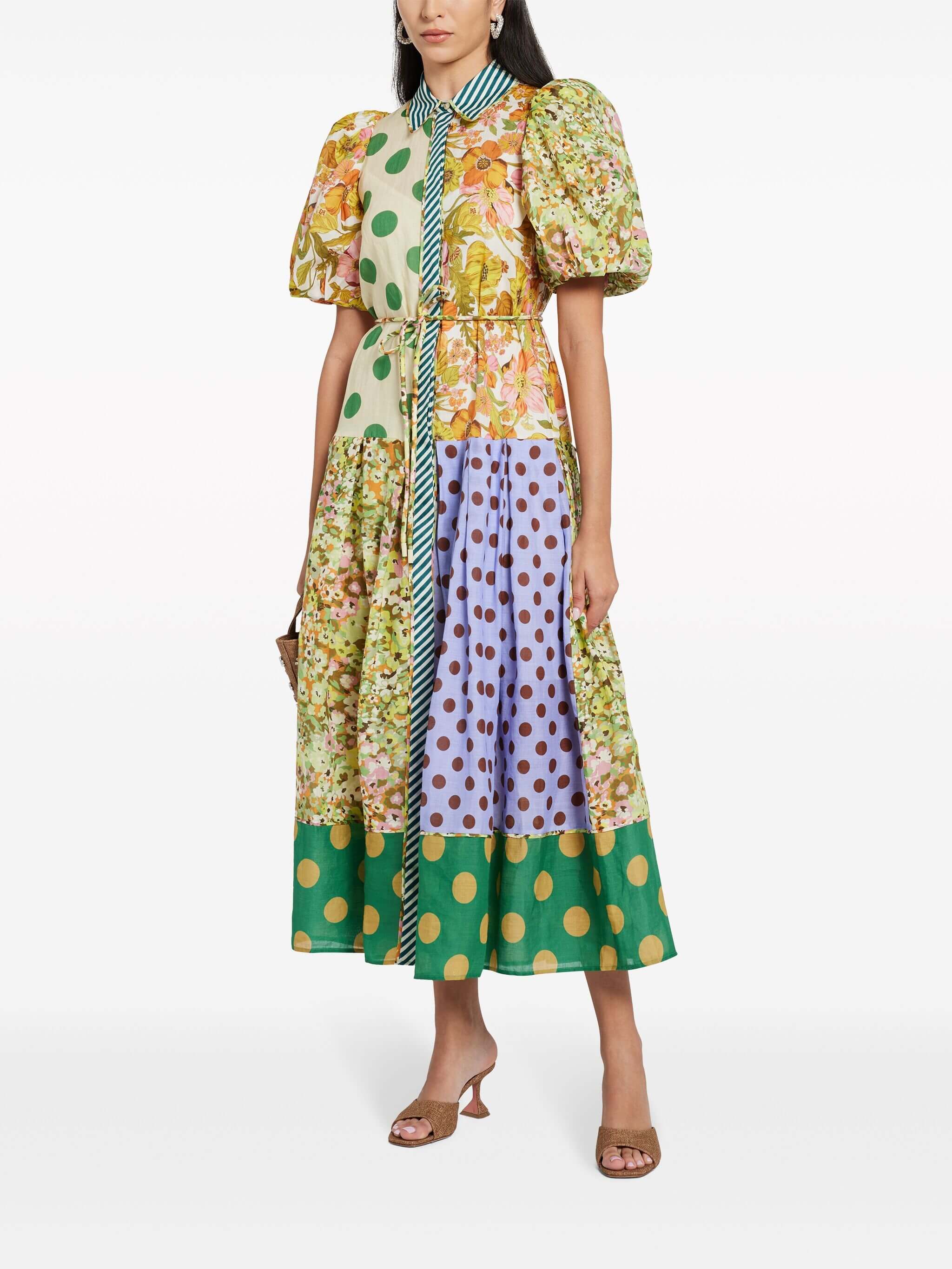 Exquisite Retro Floral Print Puff Sleeve Midi Dress Newgew Dresses