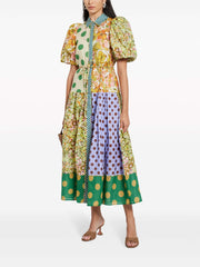 Exquisite Retro Floral Print Puff Sleeve Midi Dress Newgew Dresses