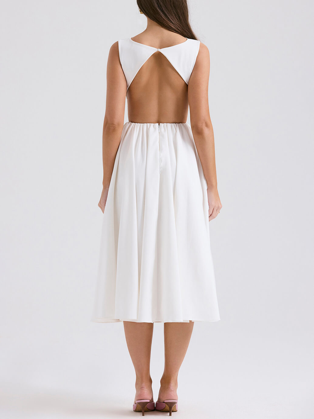Stylish And Elegant Solid Color Round Neck Backless Sleeveless Midi Dress Newgew Dresses