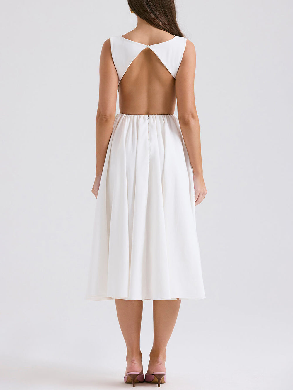 Stylish And Elegant Solid Color Round Neck Backless Sleeveless Midi Dress Newgew Dresses