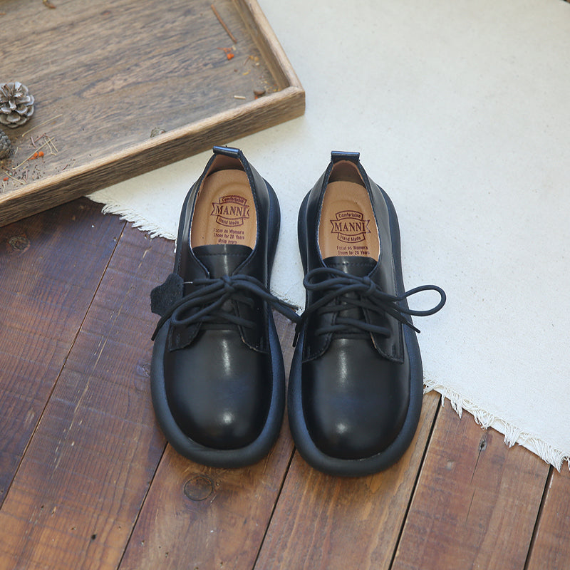 Women Retro Cowhide Soft Flat Casual Shoes Newgew Shoes