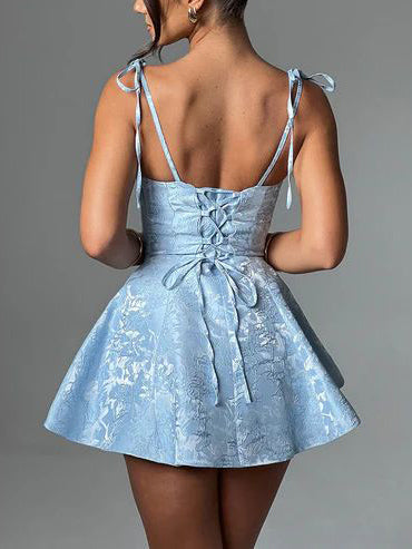 Jacquard Texture Suspender Slimming A-Hem Mini Dress Newgew Dresses