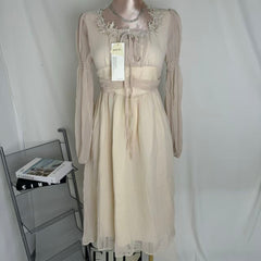 Square-Neck Long-Sleeve Chiffon Dress PinTow