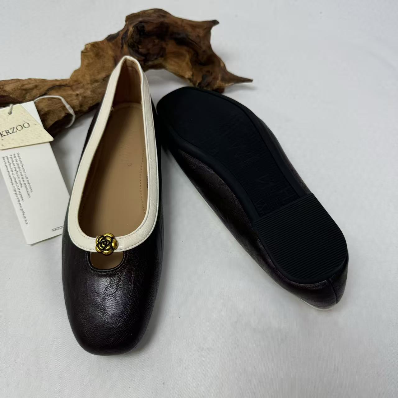 Leather Round-Toe Low-Heeled Shoes PinTow