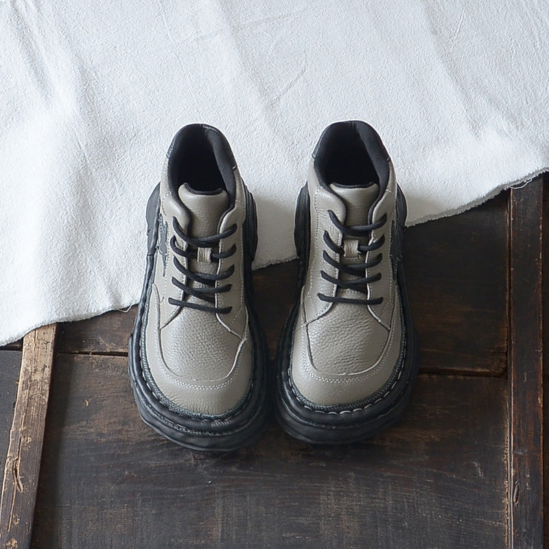Women Retro Casual Leather Thick Soled Ankle Boots Newgew Shoes