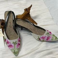 Embroidered low-heeled high-heeled shoes PinTow