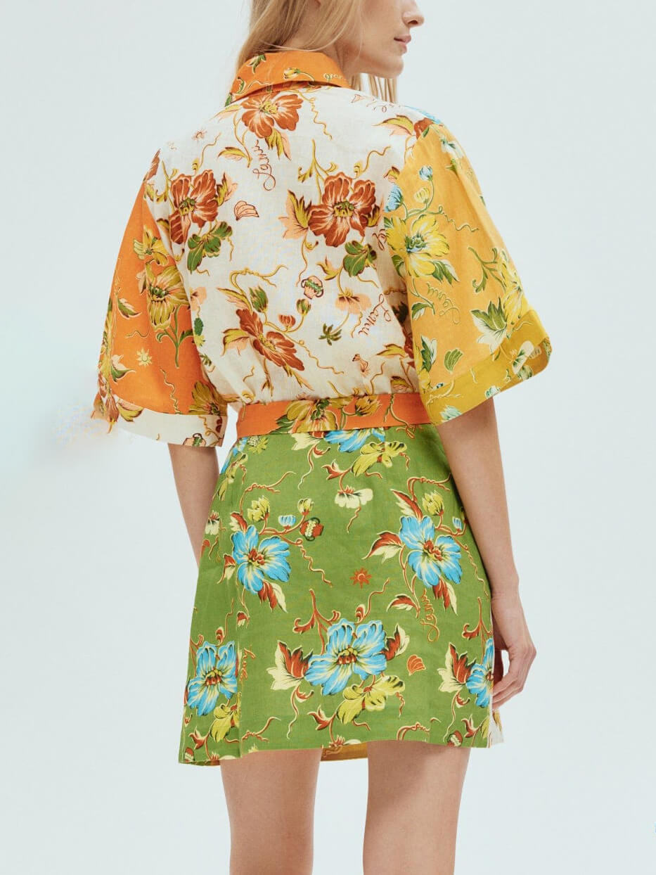Unique contrasting floral print mini dress Newgew Dresses
