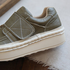 Women Retro Cowhide Velcro Thick Sole Casual Shoes Newgew Shoes