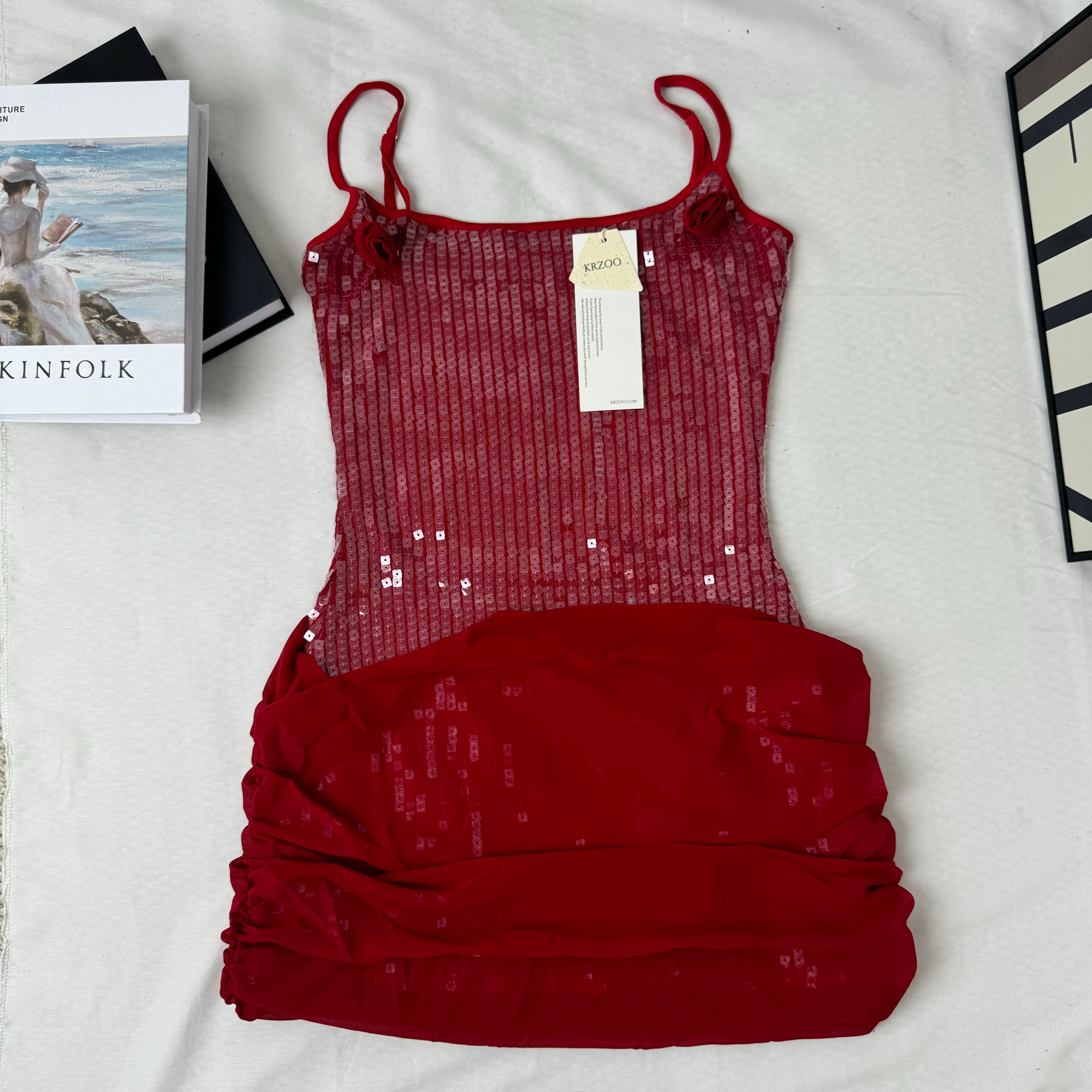 Floral-Embellished Sequin Camisole Dress PinTow