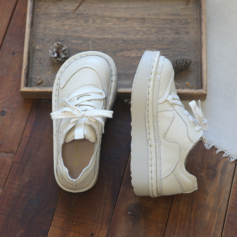 Women Retro Casual Leather Thick Soled Shoes Newgew Shoes