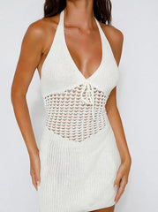 Halter Crochet Waist Backless Knit Mini Dress Newgew Dresses