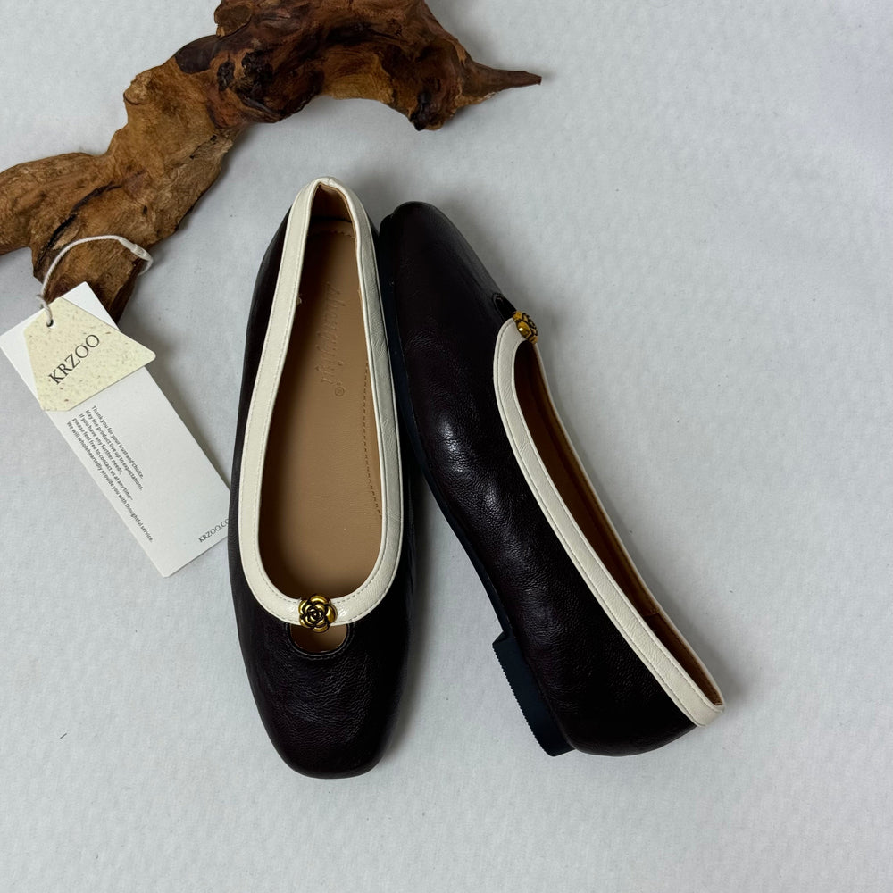 Leather Round-Toe Low-Heeled Shoes PinTow
