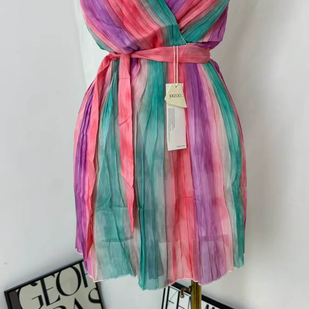 Casual V-Neck Chiffon Dress With Waist Ties PinTow
