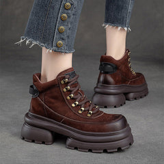 Women Retro Leather Chunky Platform Ankle Boots Newgew Shoes