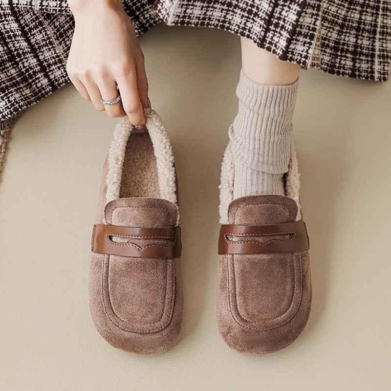 Women Retro Suede Furred Winter Casual Loafers Newgew Shoes