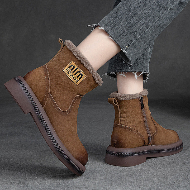 Women Retro Leather Patchwork Furred Snow Boots Newgew Shoes