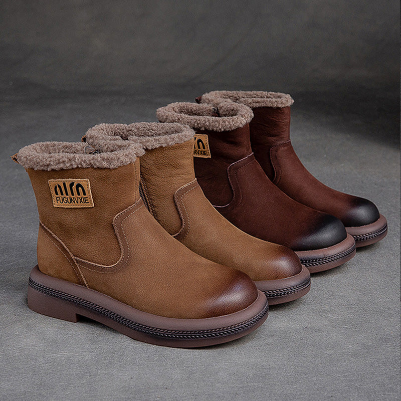 Women Retro Leather Patchwork Furred Snow Boots Newgew Shoes