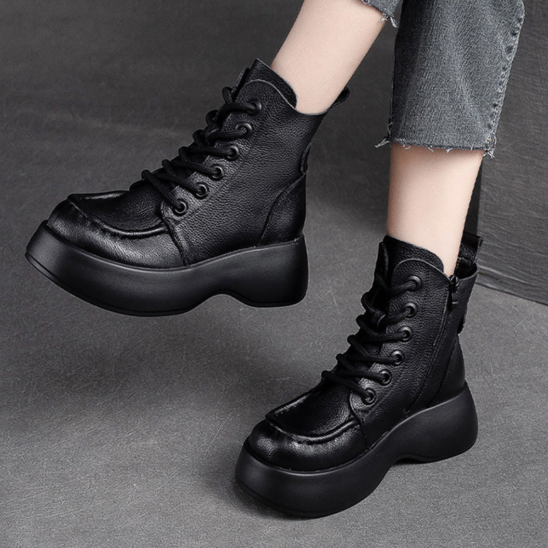 Women Retro Minimalist Leather Platform Boots Newgew Shoes