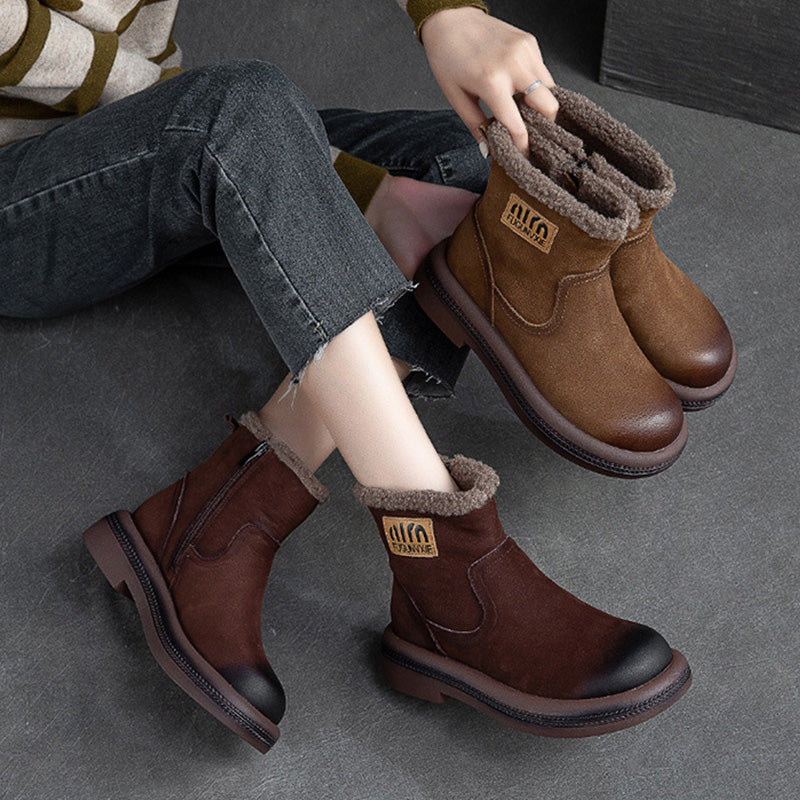 Women Retro Leather Patchwork Furred Snow Boots Newgew Shoes