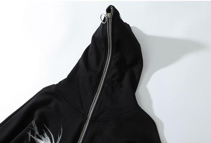 Gothic Print Full Zip Hoodie Newgew