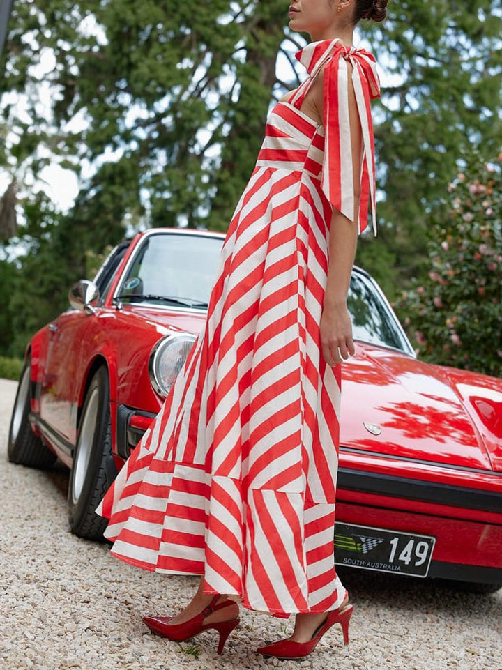 Hidden Striped Turtle High Waisted Maxi Dress-Poppy & Antique Stripe Newgew Dresses