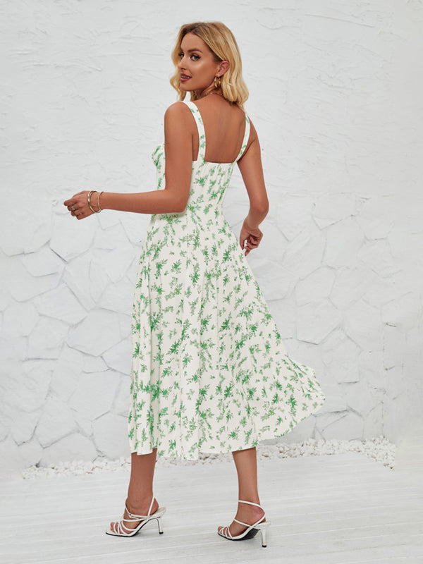 Women's Sleeveless Floral Summer Midi Dress with Leg Slit Newgew Dresses