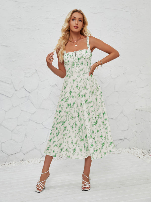 Women's Sleeveless Floral Summer Midi Dress with Leg Slit Newgew Dresses