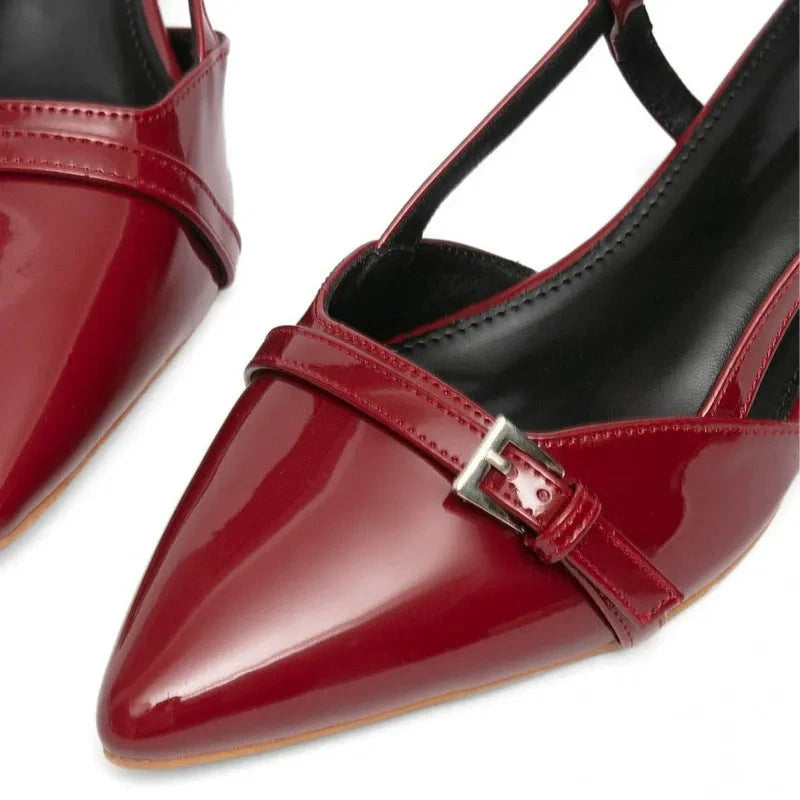 Pointed-Toe Patent Leather Mid-Heel Flip-Flops Newgew