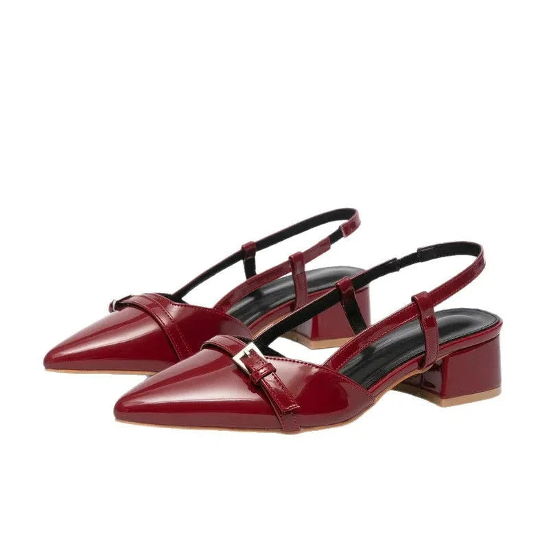 Pointed-Toe Patent Leather Mid-Heel Flip-Flops Newgew