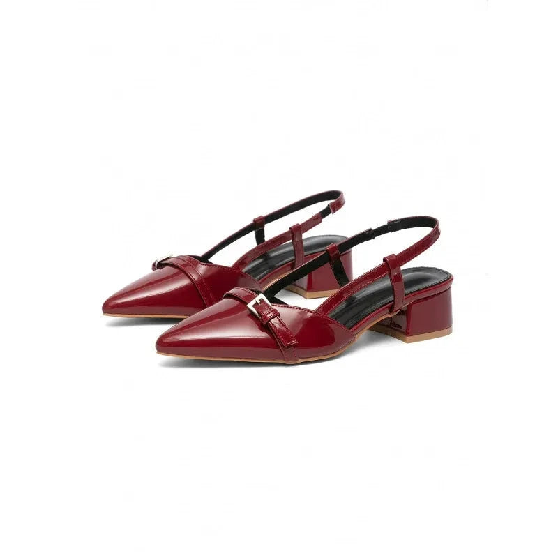 Pointed-Toe Patent Leather Mid-Heel Flip-Flops Newgew