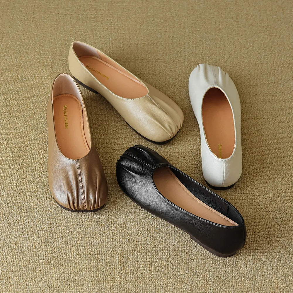 Round Toed Pleated One-Foot Shoes Newgew