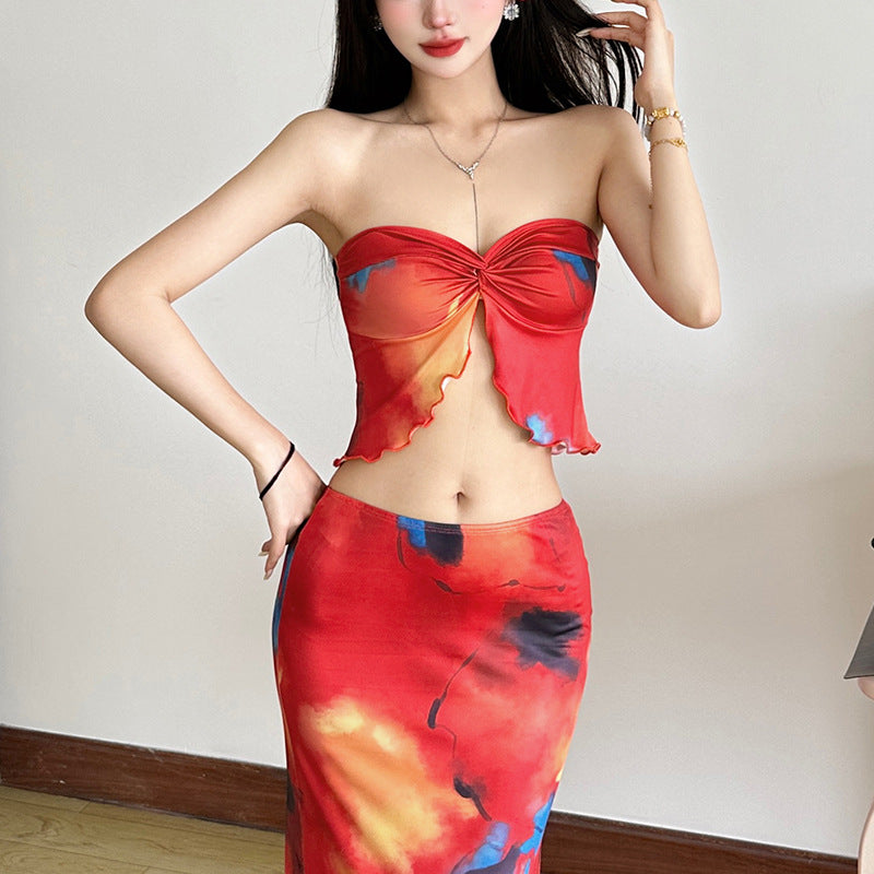 Printed High-Waisted Floor-Length Dress Set
