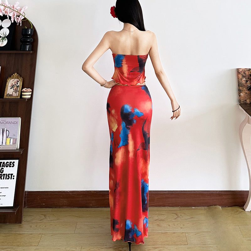 Printed High-Waisted Floor-Length Dress Set