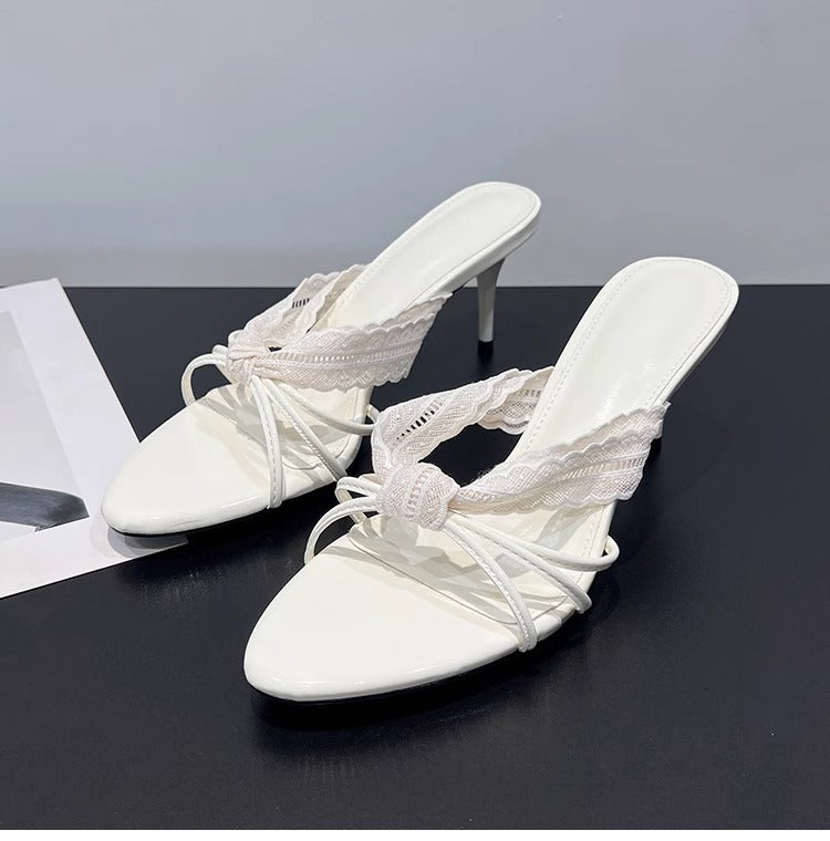 Bows And High-Heeled Slip-On Shoes
