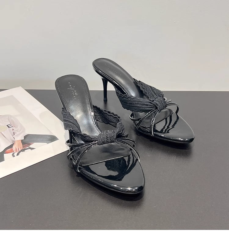 Bows And High-Heeled Slip-On Shoes