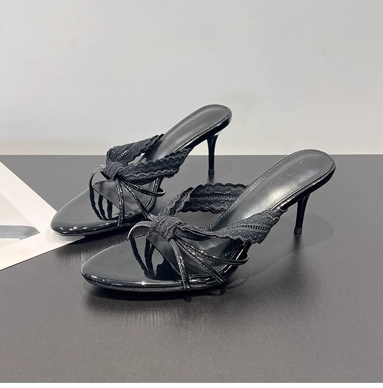 Bows And High-Heeled Slip-On Shoes