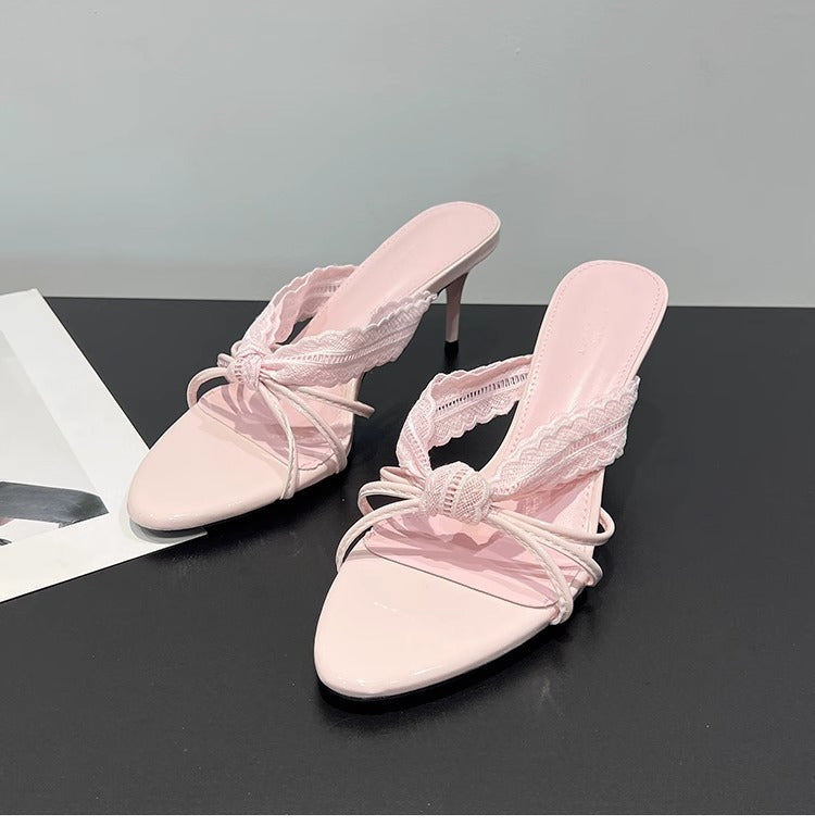 Bows And High-Heeled Slip-On Shoes