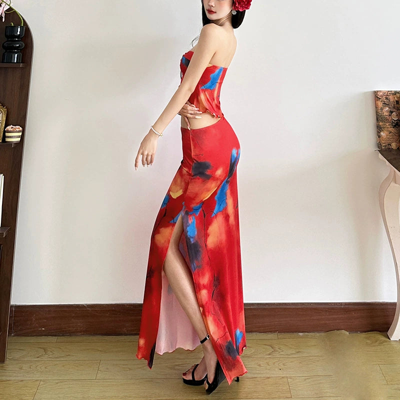 Printed High-Waisted Floor-Length Dress Set