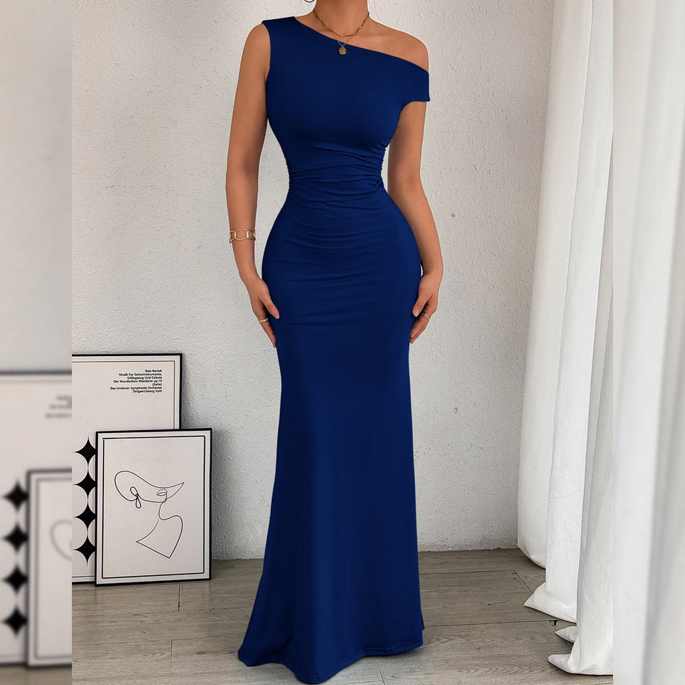 Fishtail Off-The-Shoulder Pleated Dress Newgew