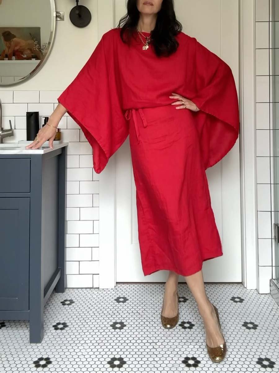 Crimson Linen Breeze Kimono Dress Newgew Dresses