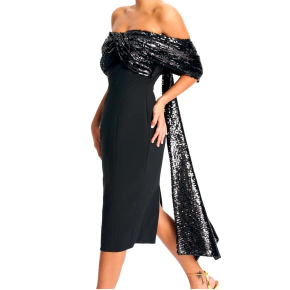 Statement Sequin Bow Midi Dress Newgew