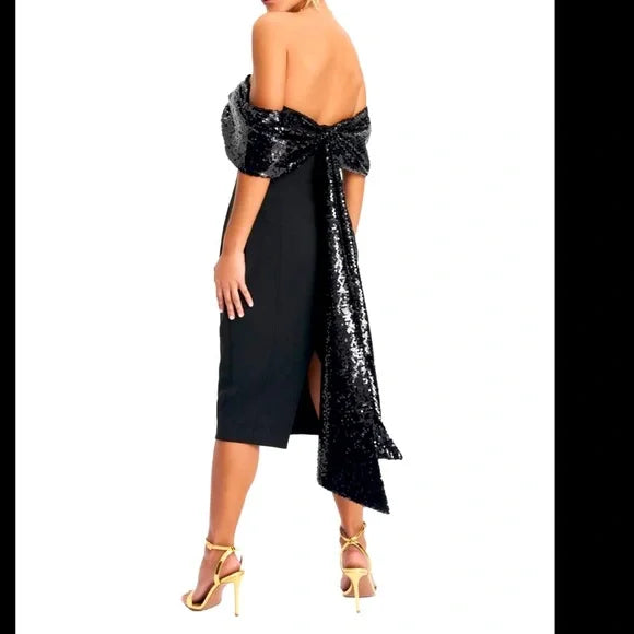 Statement Sequin Bow Midi Dress Newgew