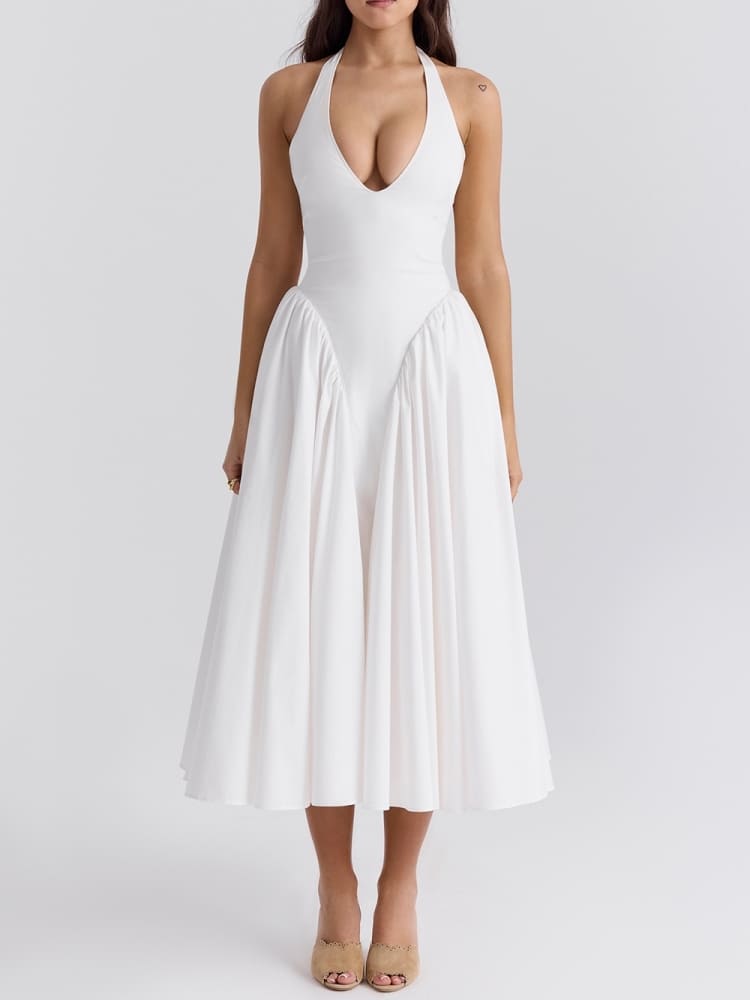 White Cotton Halter Midi Sundress Newgew Dresses