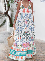 Vacation Beach V-Neck Floral Print Maxi Dress Newgew Dresses