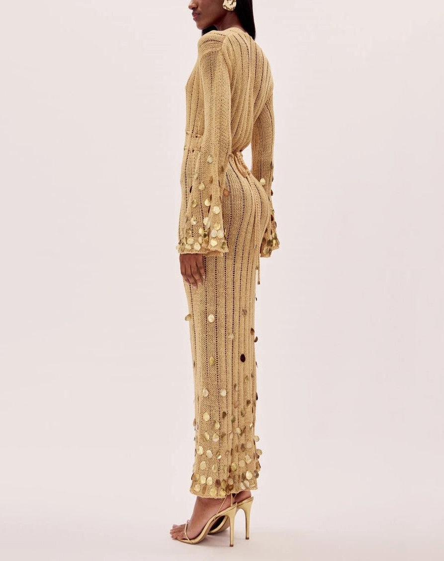 Dolly Gold Knit Maxi Dress Newgew Dresses
