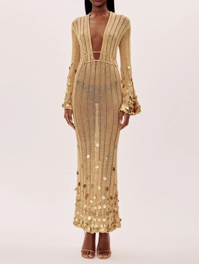 Dolly Gold Knit Maxi Dress Newgew Dresses