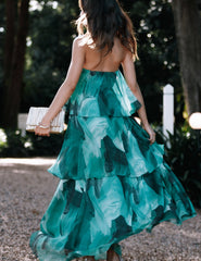 Calista Green Bloom Strapless Tiered Maxi Dress Newgew Dresses